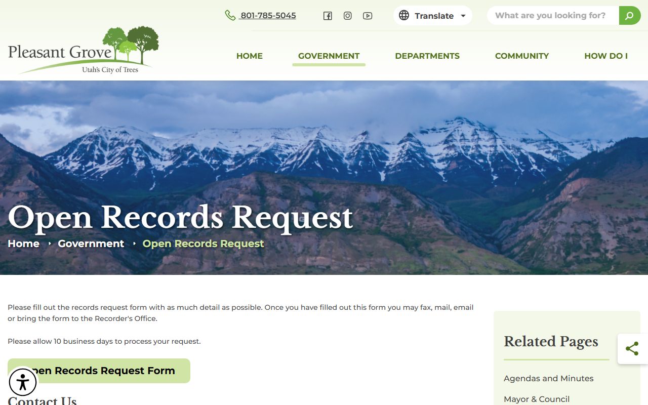 pleasant grove city recorder open records request utah county probate