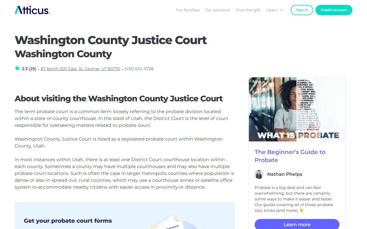 st george washington county justice court probate information