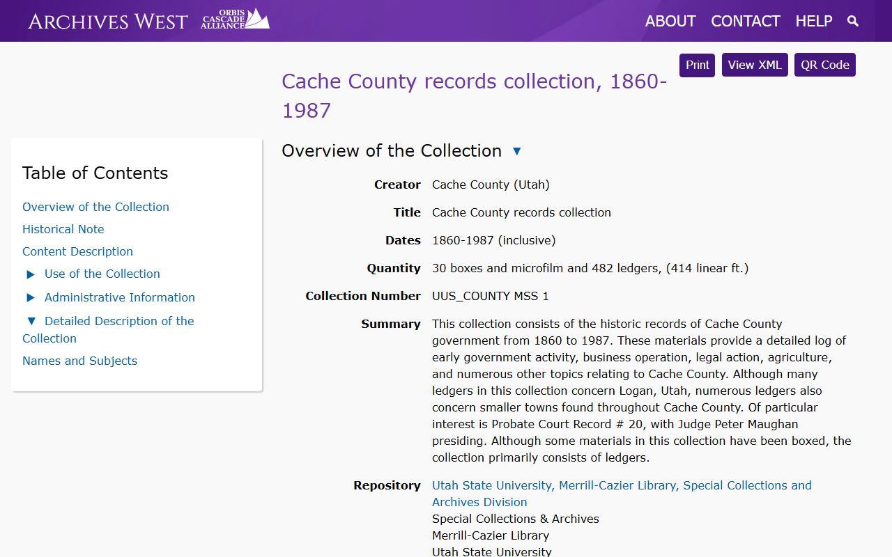 archives west cache county probate court records collection
