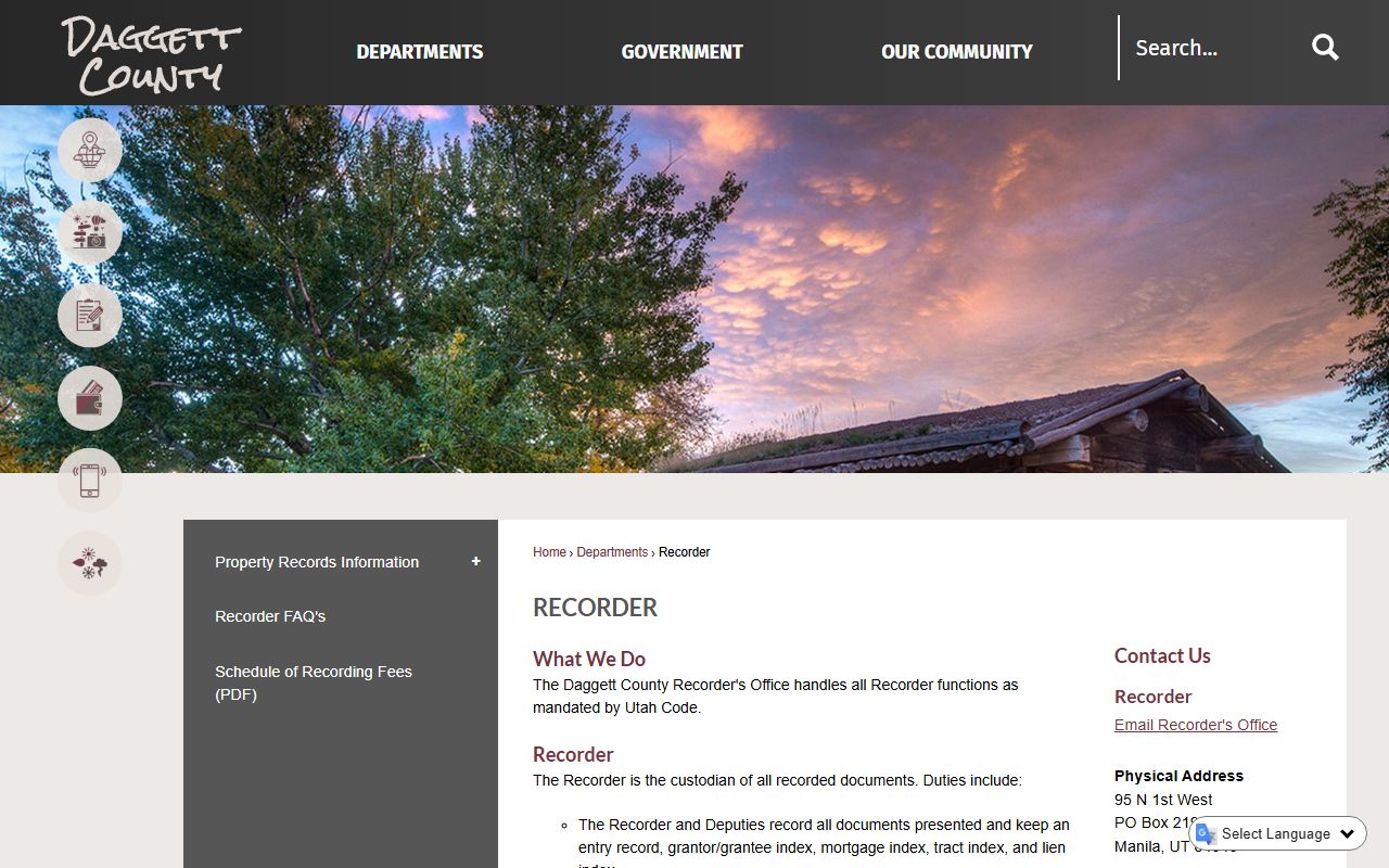 daggett county probate court records clerk recorder office manila utah