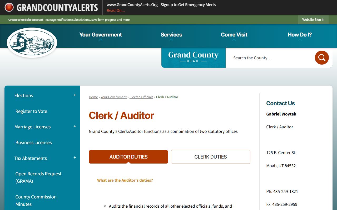grand county probate court records clerk auditor page moab utah