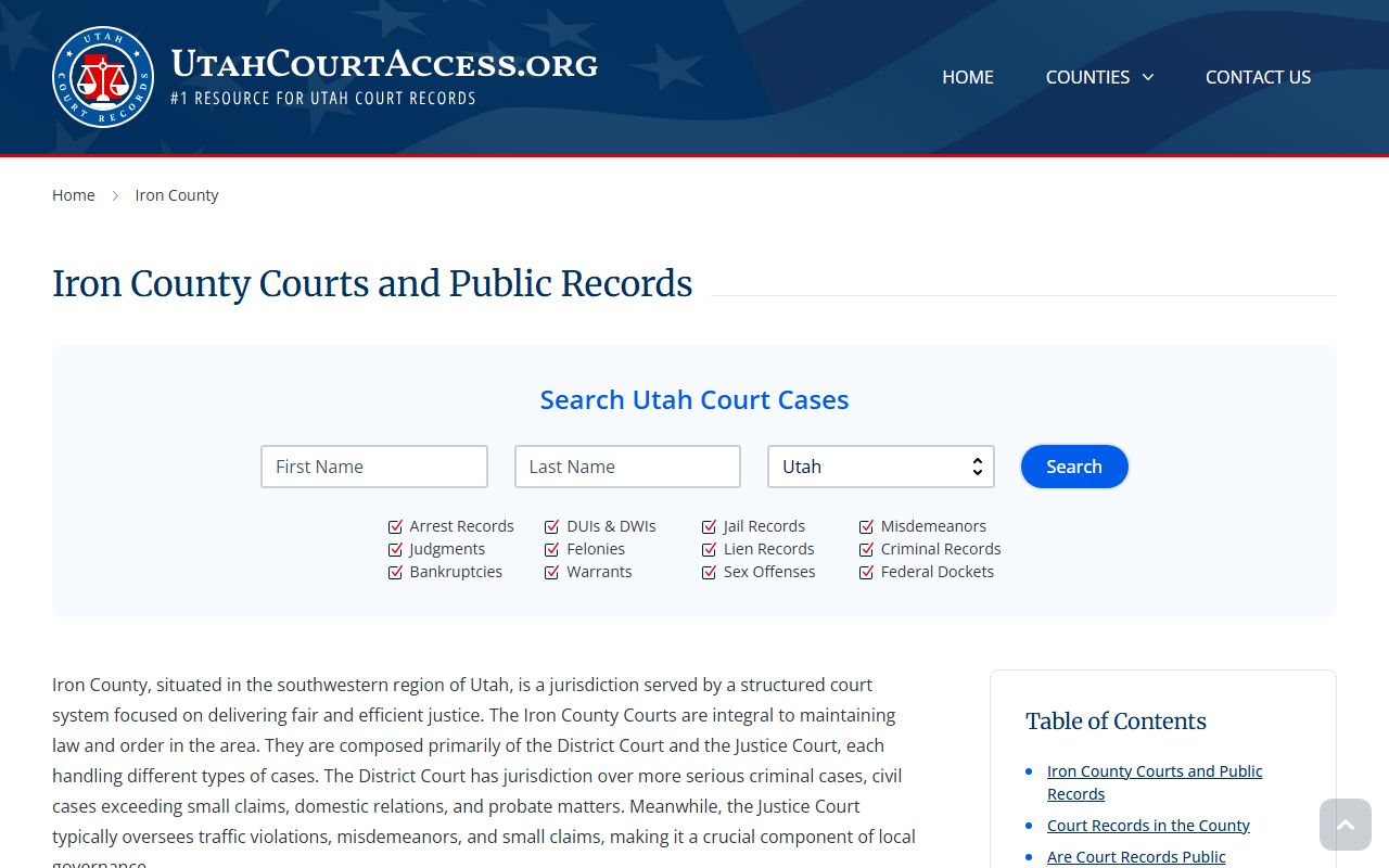 utah court access iron county probate court records