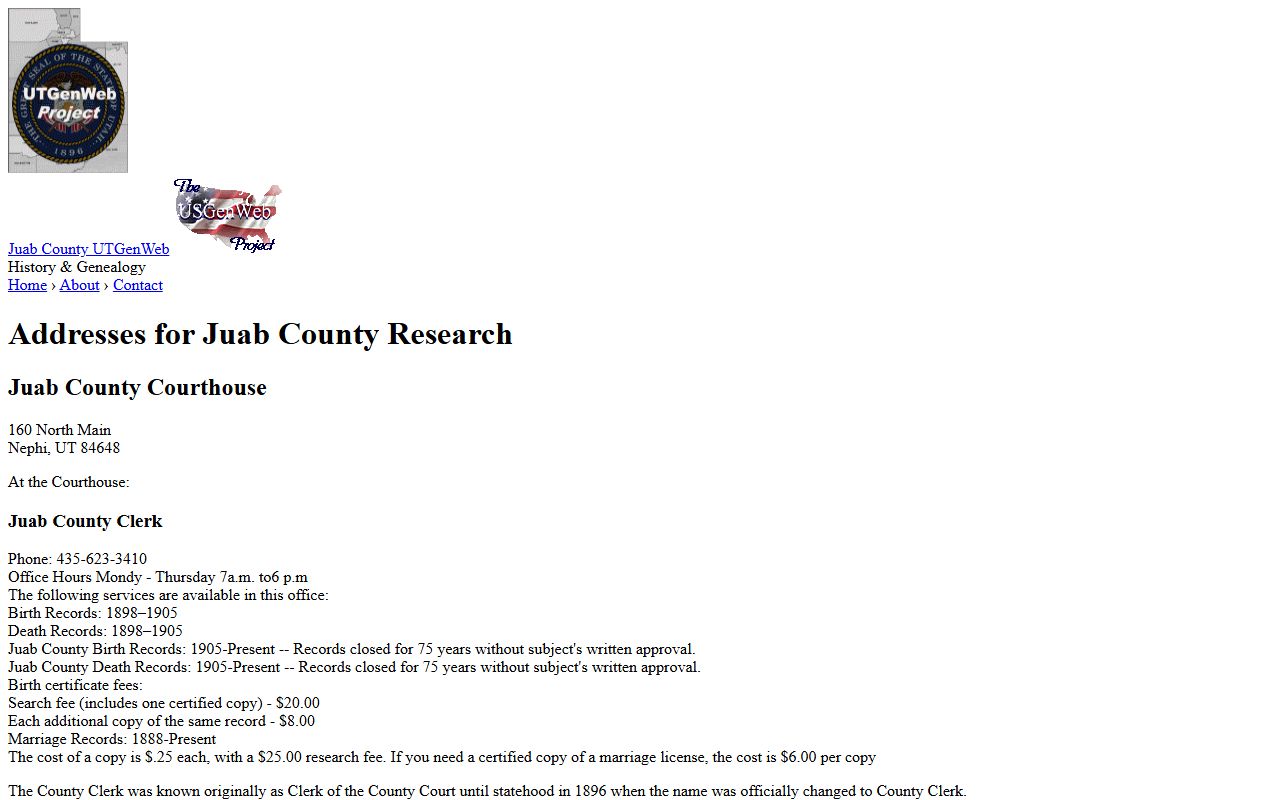 juab county probate court records usgenweb courthouse address resource