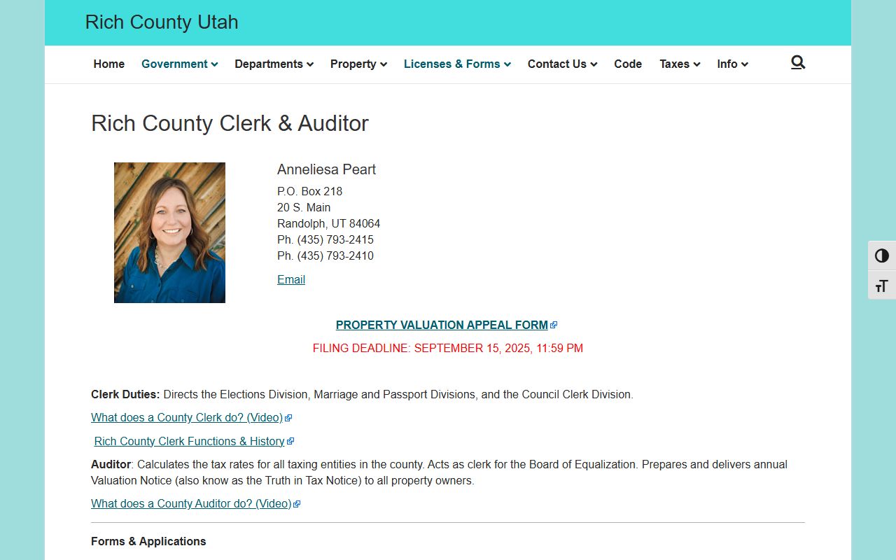 rich county probate court records clerk auditor official page randolph utah