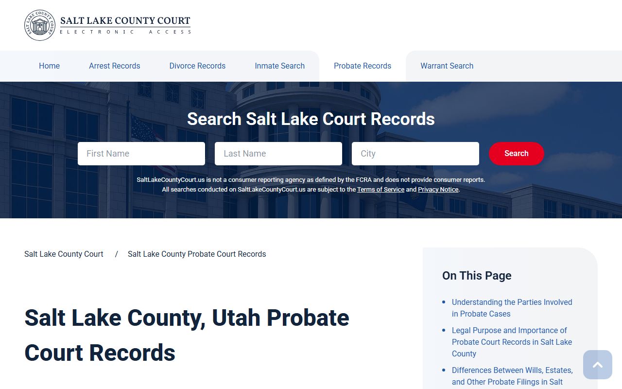 salt lake county probate court records access page at saltlakecountycourt.us