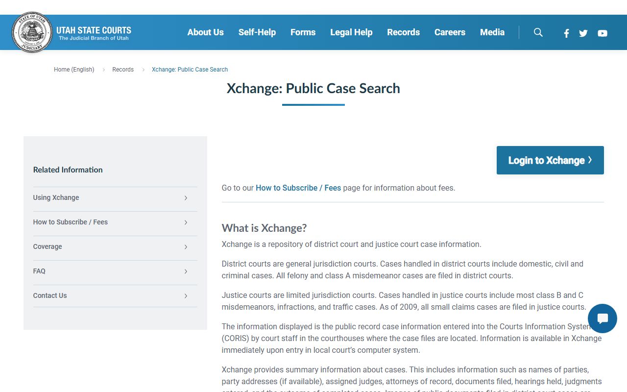 Utah Courts XChange statewide probate court records database